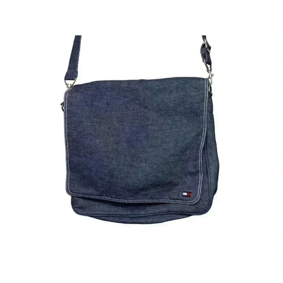 Tommy Hilfiger Blue Denim Laptop Messenger Crossbody Bag with Adjustable Strap - Picture 5 of 9